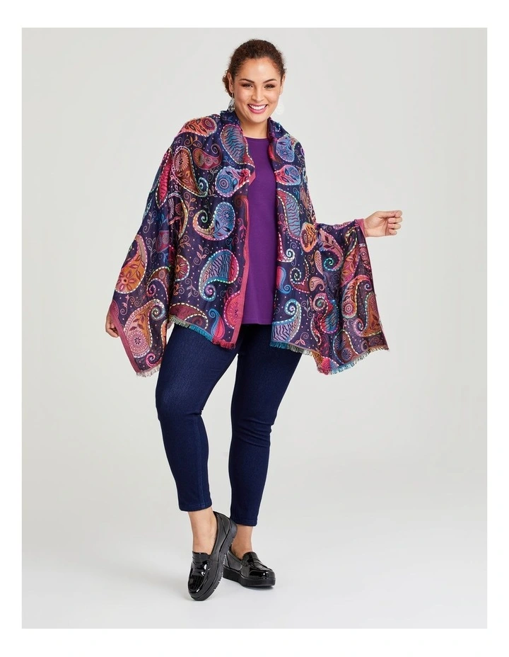 Paisley Embroidered Scarf in Multi image 5