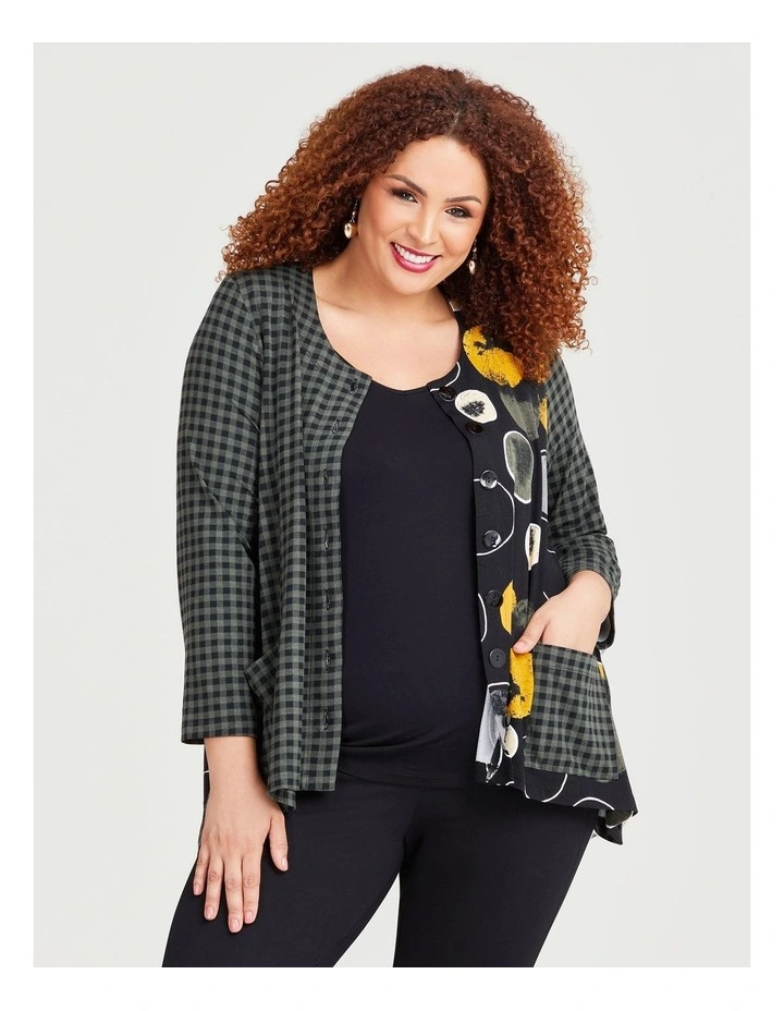 Natural Rosalia Spot Check Cardigan in Print image 1