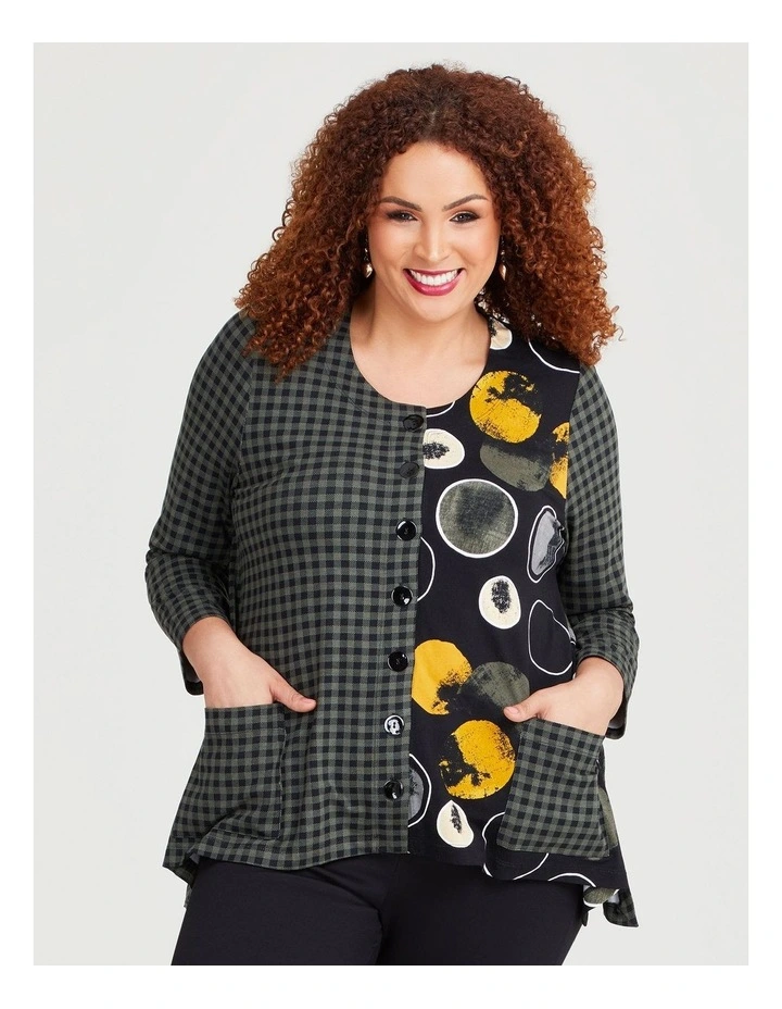 Natural Rosalia Spot Check Cardigan in Print image 3