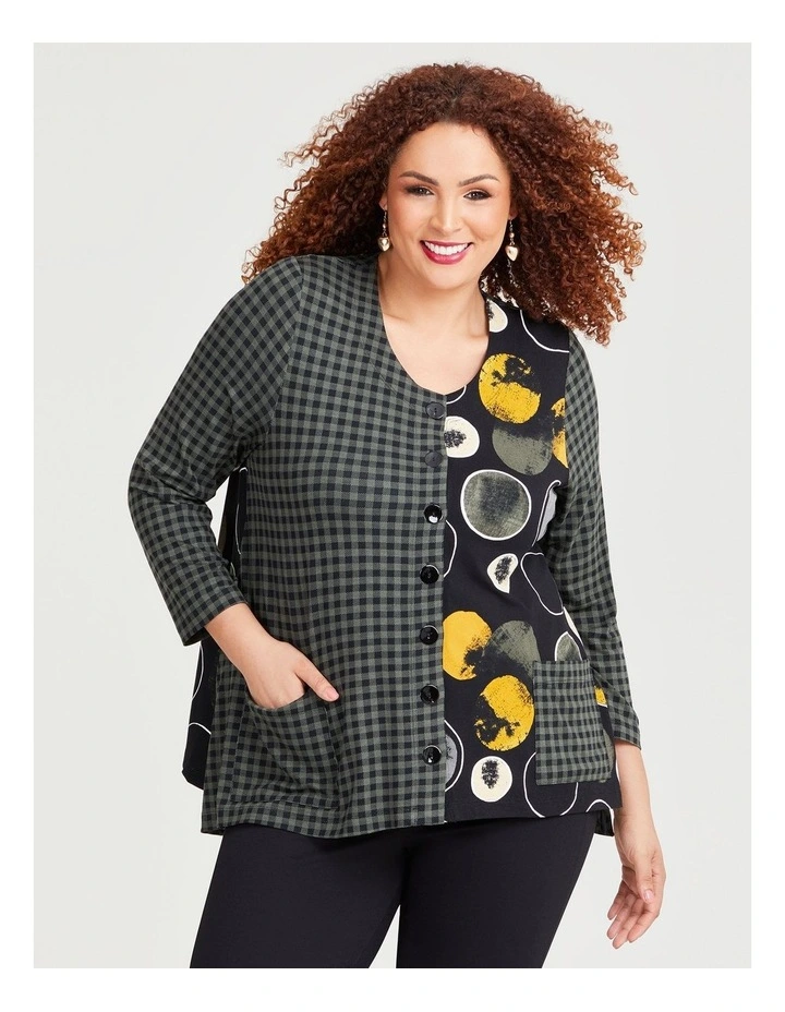 Natural Rosalia Spot Check Cardigan in Print image 4