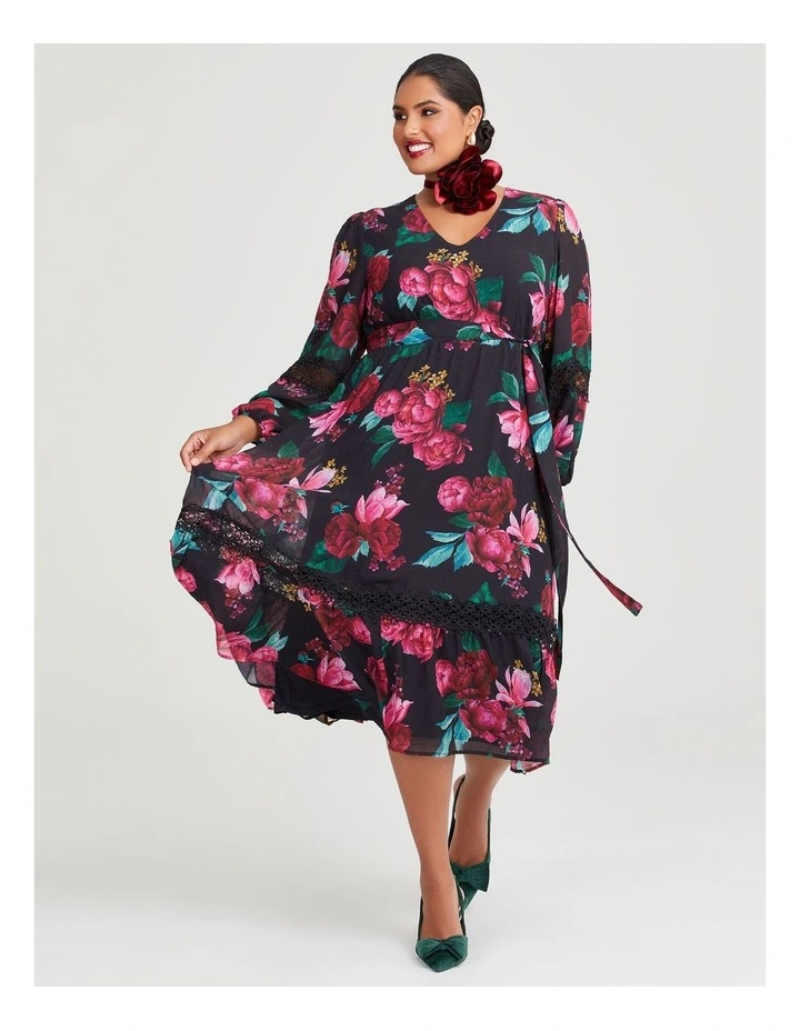 Yarra Chiffon Midi Dress in Red Floral\t image 1