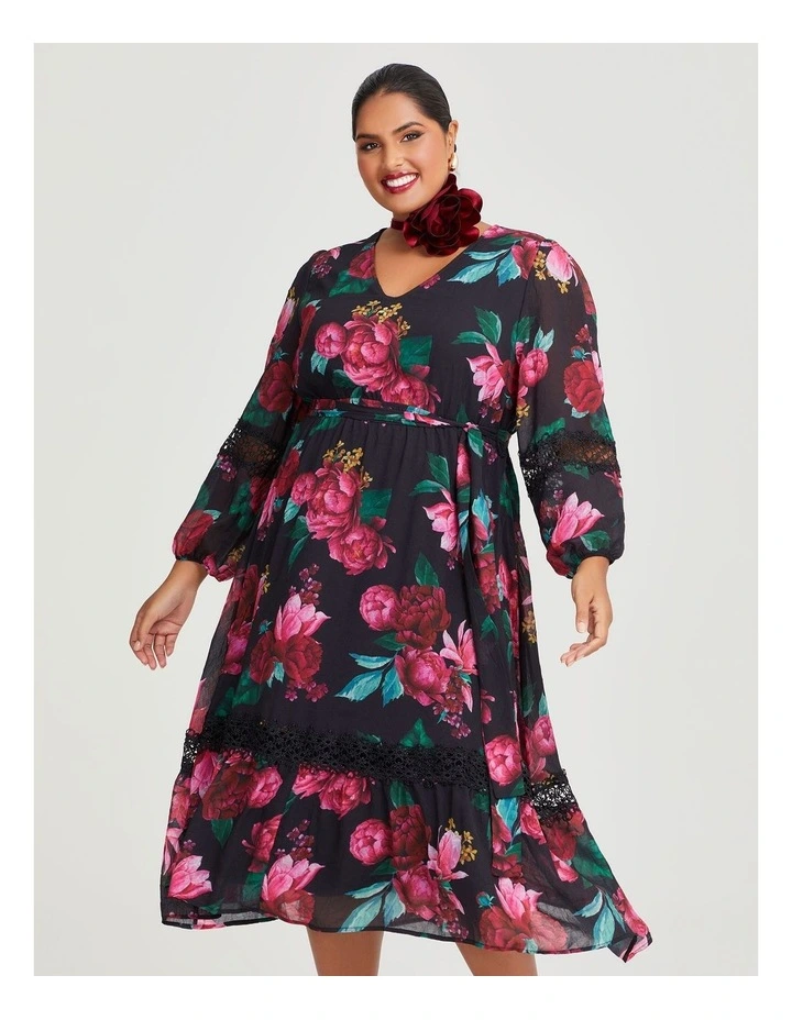 Yarra Chiffon Midi Dress in Red Floral\t image 3