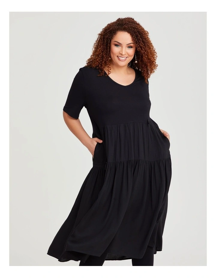 Natural Enya Tier Dress in Black image 1