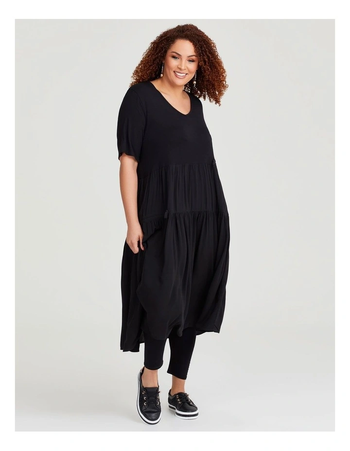 Natural Enya Tier Dress in Black image 4