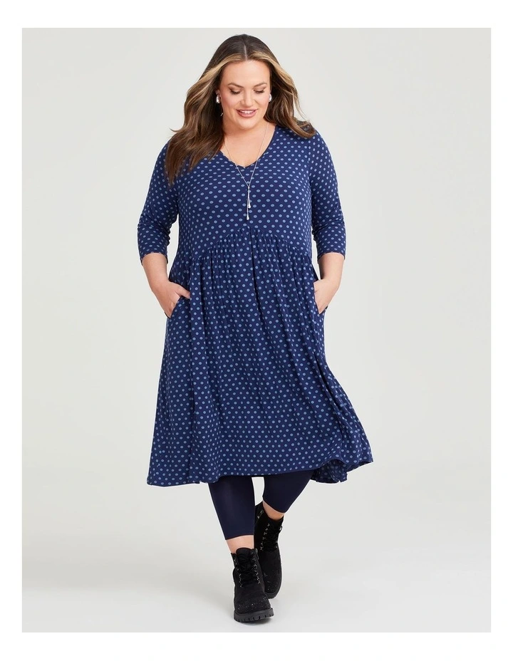 Spot V-neck Luna Dress in Dark Indigo Spot image 1