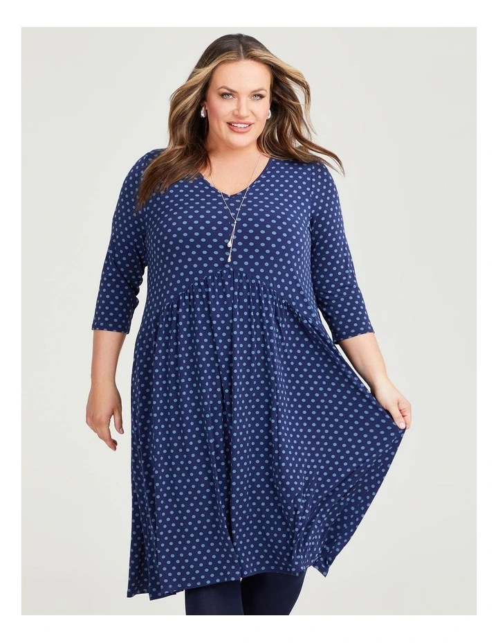 Spot V-neck Luna Dress in Dark Indigo Spot image 3
