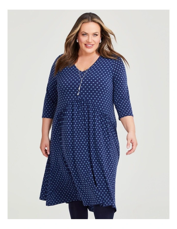 Spot V-neck Luna Dress in Dark Indigo Spot image 4
