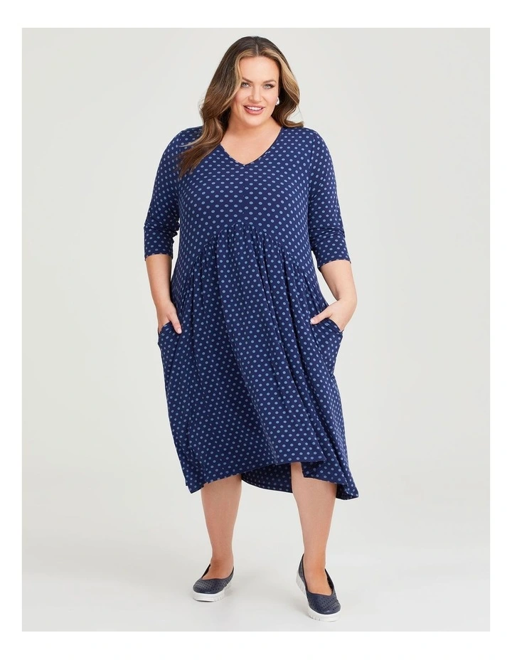 Spot V-neck Luna Dress in Dark Indigo Spot image 5