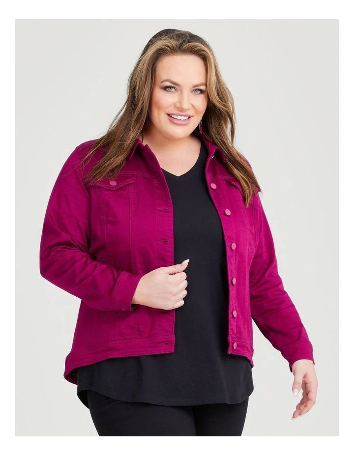 Coloured Best Fit Denim Jacket in Boysenberry image 3