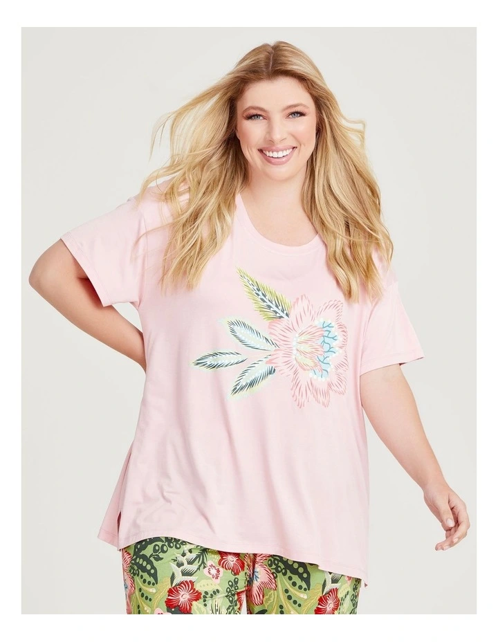 Bamboo Dreamy Floral Pyjama Top in Peachy Pink image 3