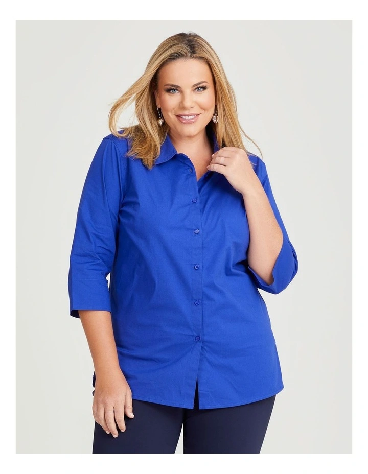 Stretch Cotton Poplin Shirt in Royal Blue image 1