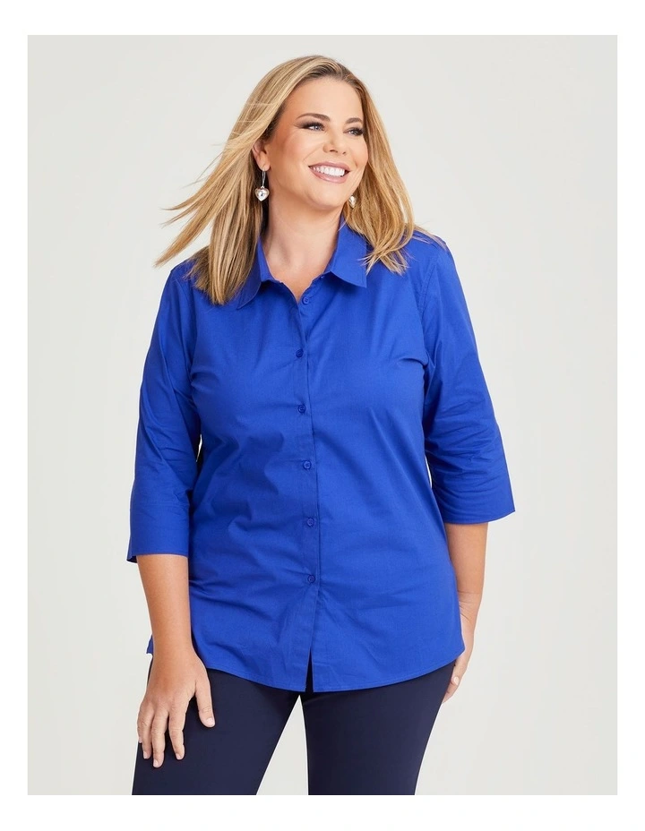 Stretch Cotton Poplin Shirt in Royal Blue image 3