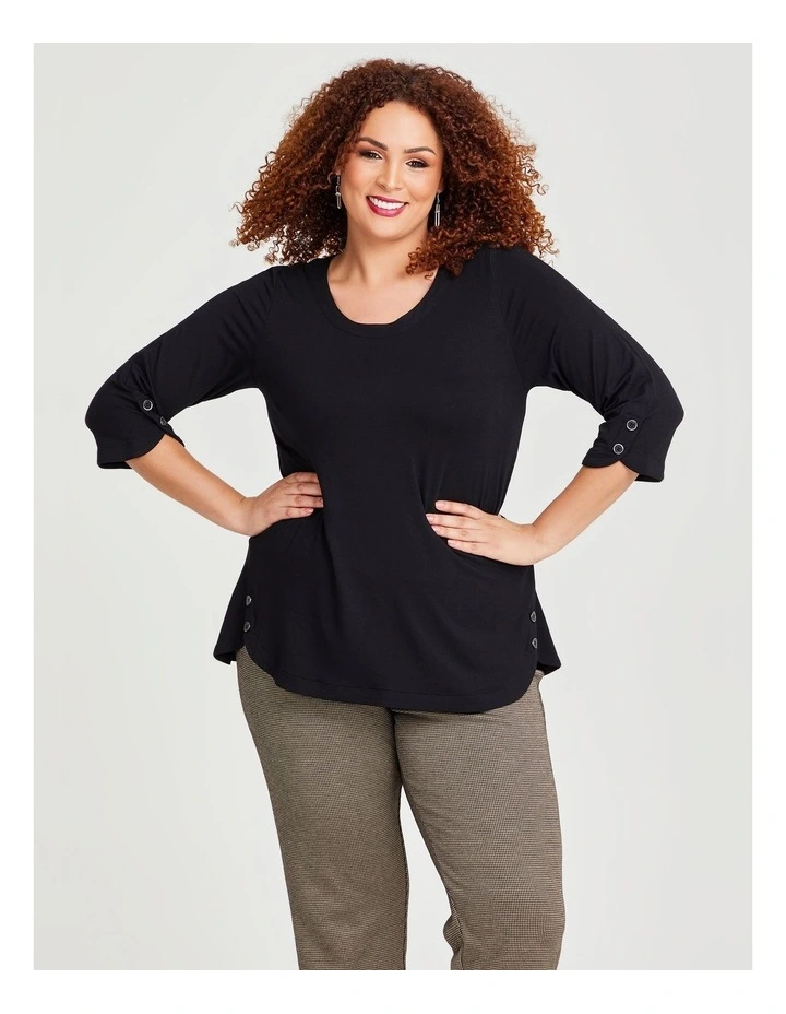 Button Detail Bamboo Top in Black image 1