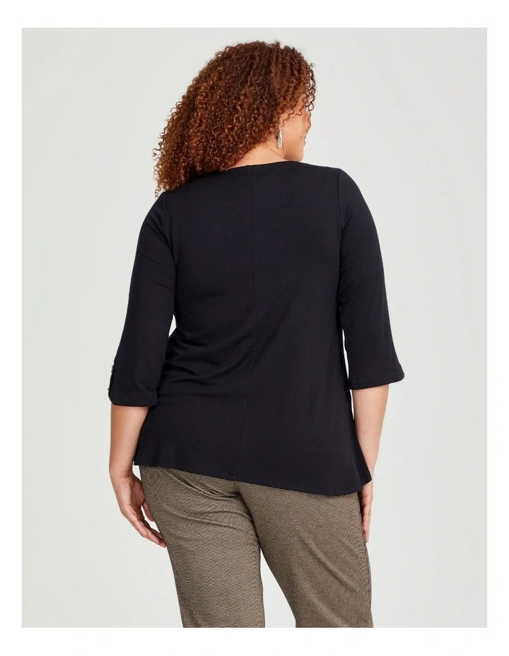 Button Detail Bamboo Top in Black image 2