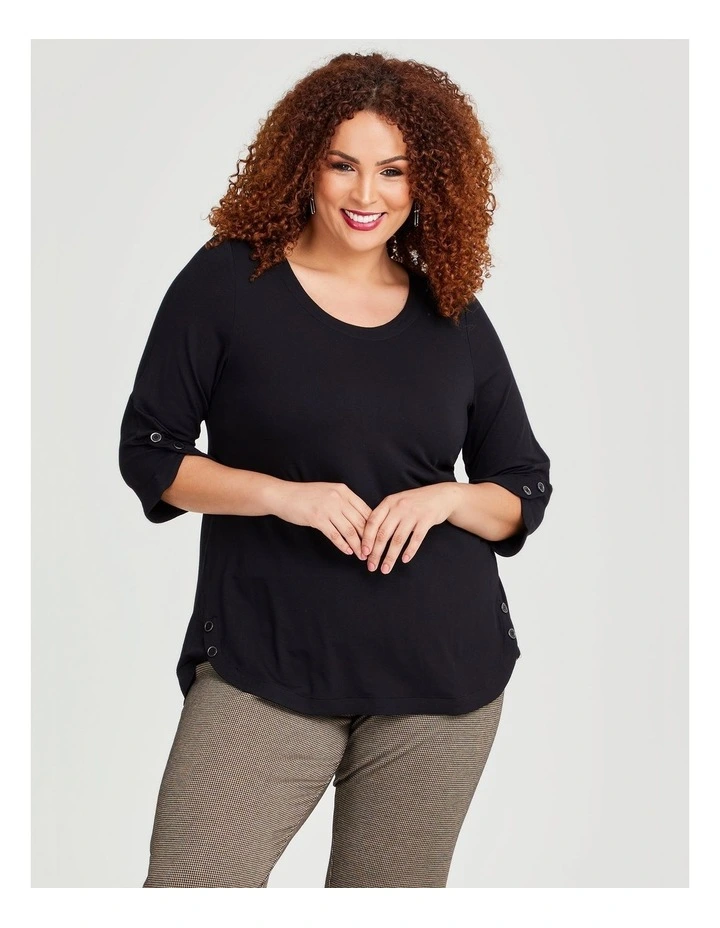 Button Detail Bamboo Top in Black image 3