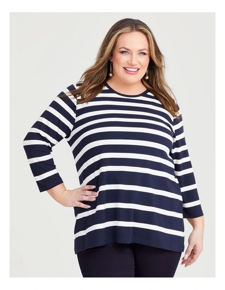 Bamboo Ponte Varied Stripe Top in Navy/White image 1