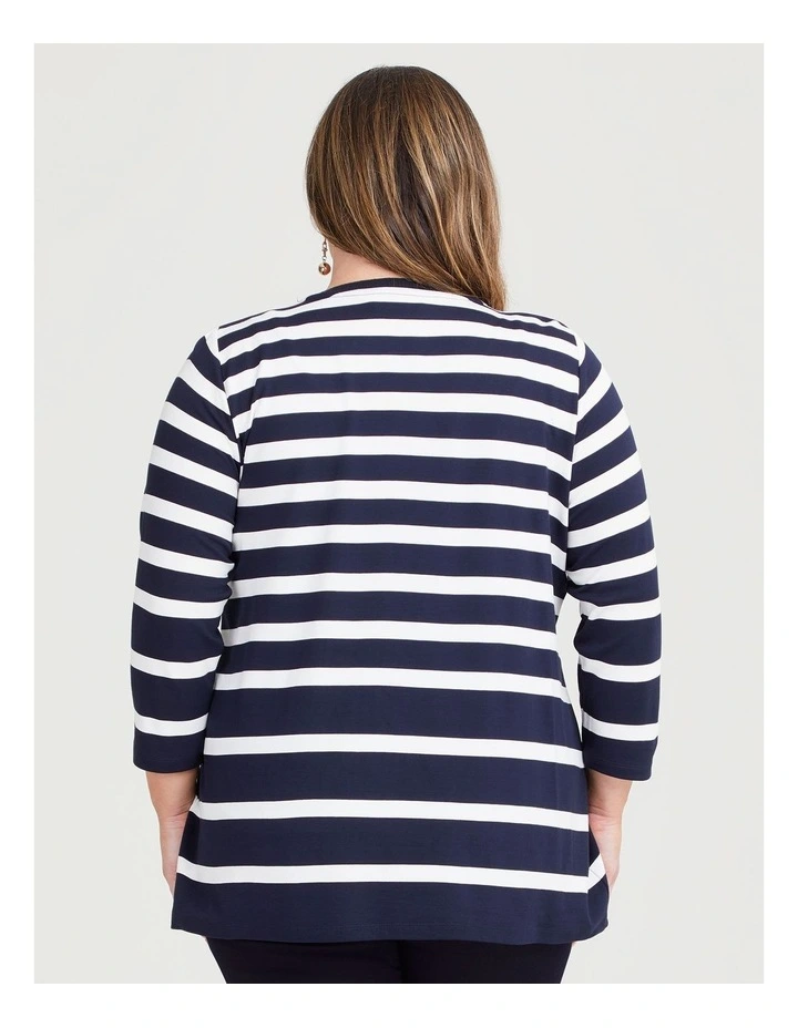 Bamboo Ponte Varied Stripe Top in Navy/White image 2
