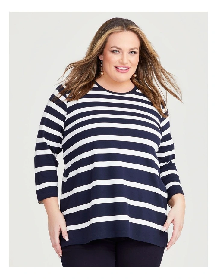 Bamboo Ponte Varied Stripe Top in Navy/White image 3