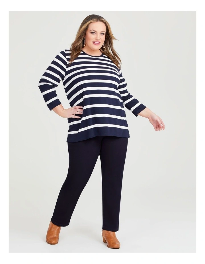 Bamboo Ponte Varied Stripe Top in Navy/White image 4