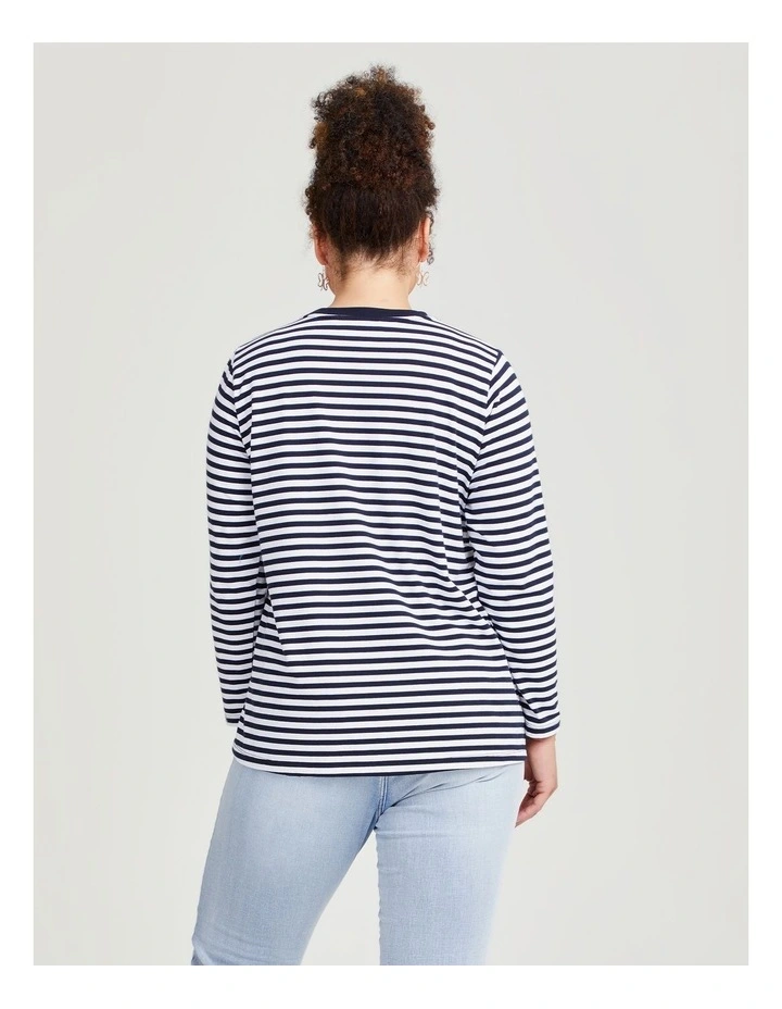 Cotton Sequin Star Stripe Top in Navy/White image 2