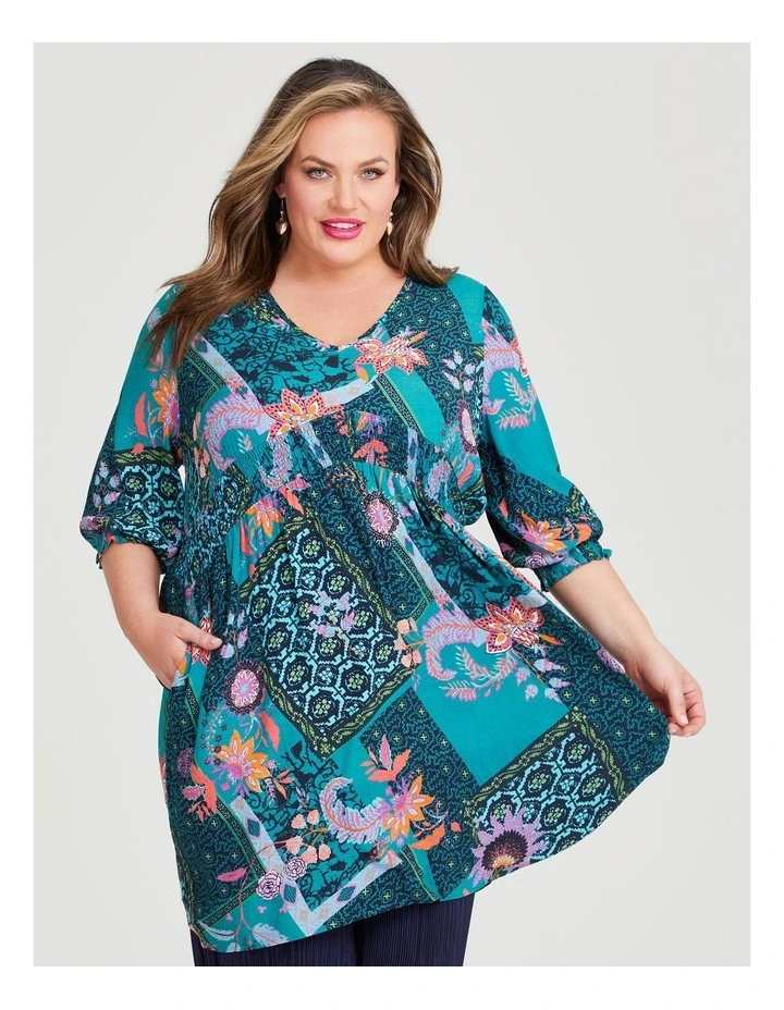 Patchwork Natural Tunic in Print image 1