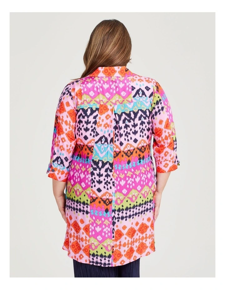 WHITE IKAT POCKET PINK OVERSIZED TUNIC