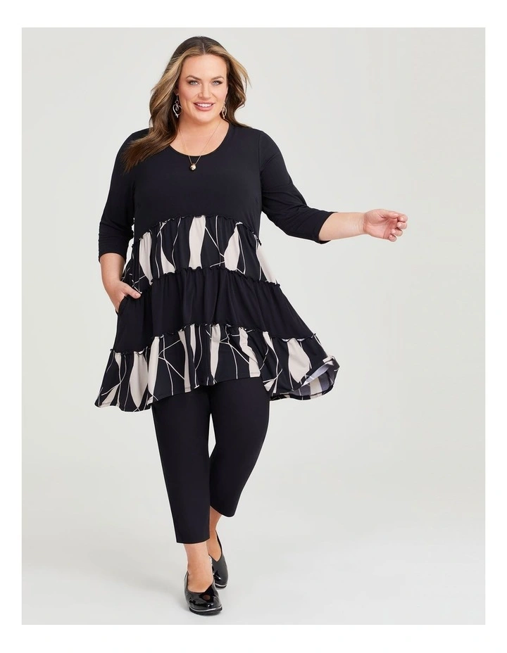 Tier Layer Spliced Tunic in Black Print image 1