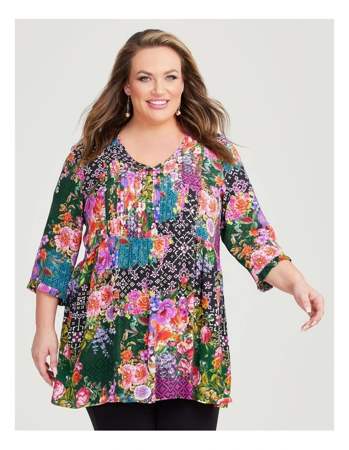 Natural Pintuck Tunic in Print image 1