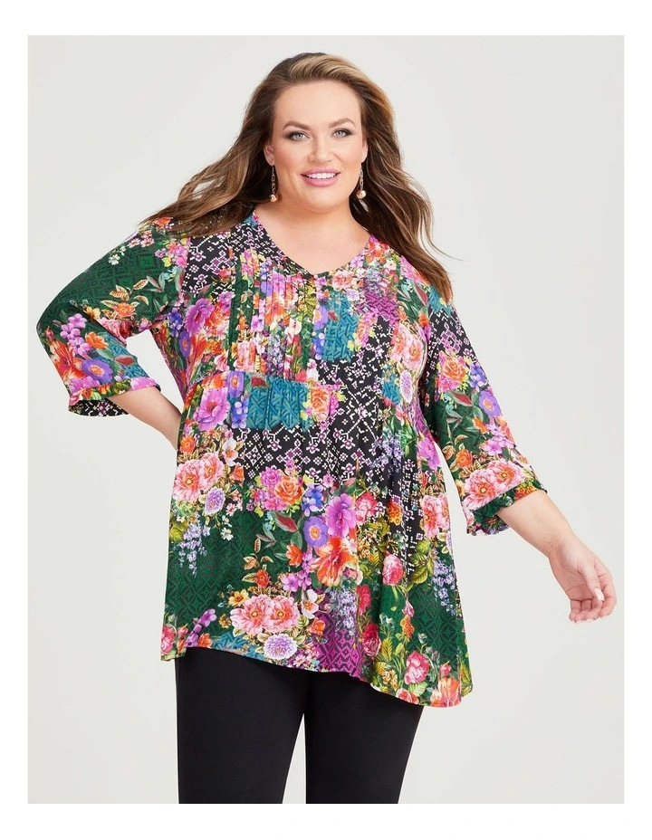 Natural Pintuck Tunic in Print image 3