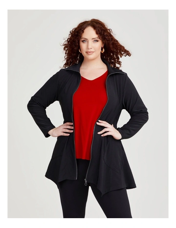 Zip Double Knit Jacket in Black image 1