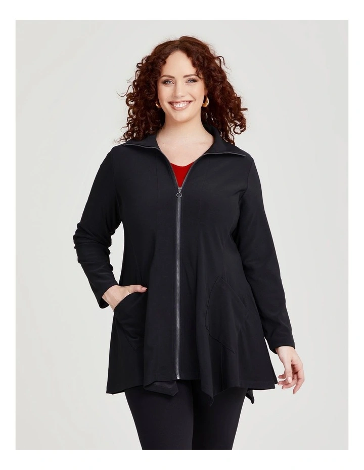 Zip Double Knit Jacket in Black image 3