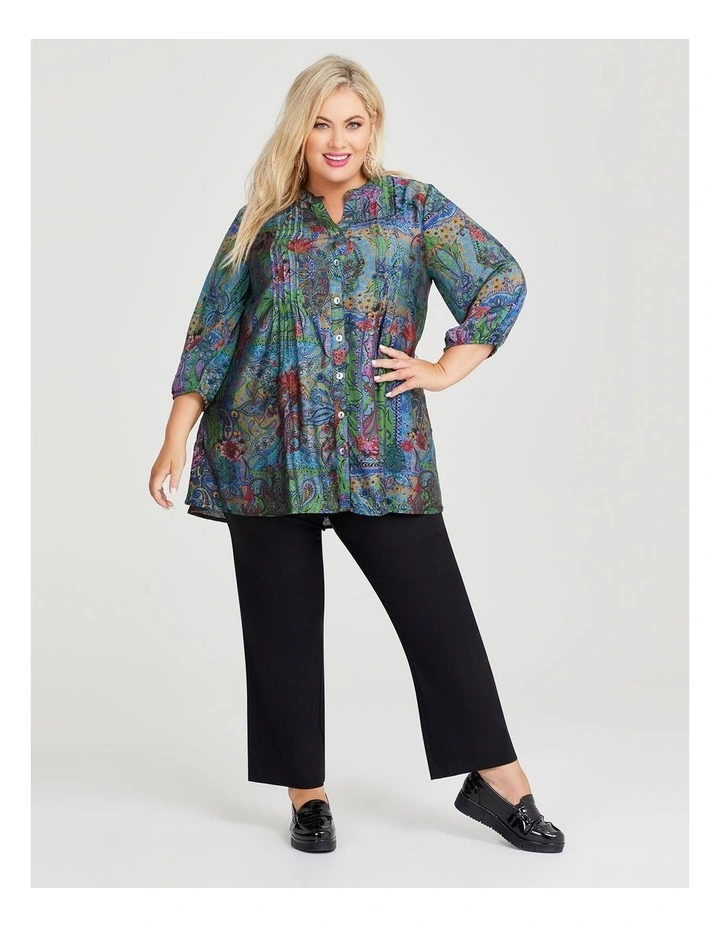 Paisley Tuck Natural Shirt in Green Print image 4