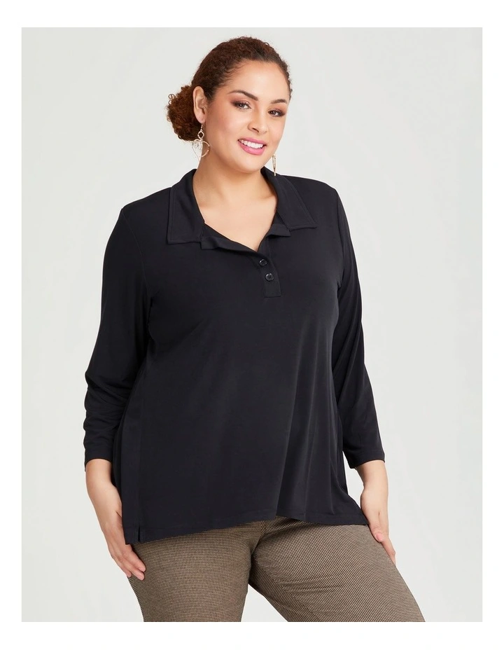 Stripe Johnny Collar Long Sleeve Top main image 0