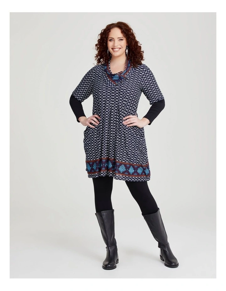 Border Print Tunic in Dark Indigo/White image 1