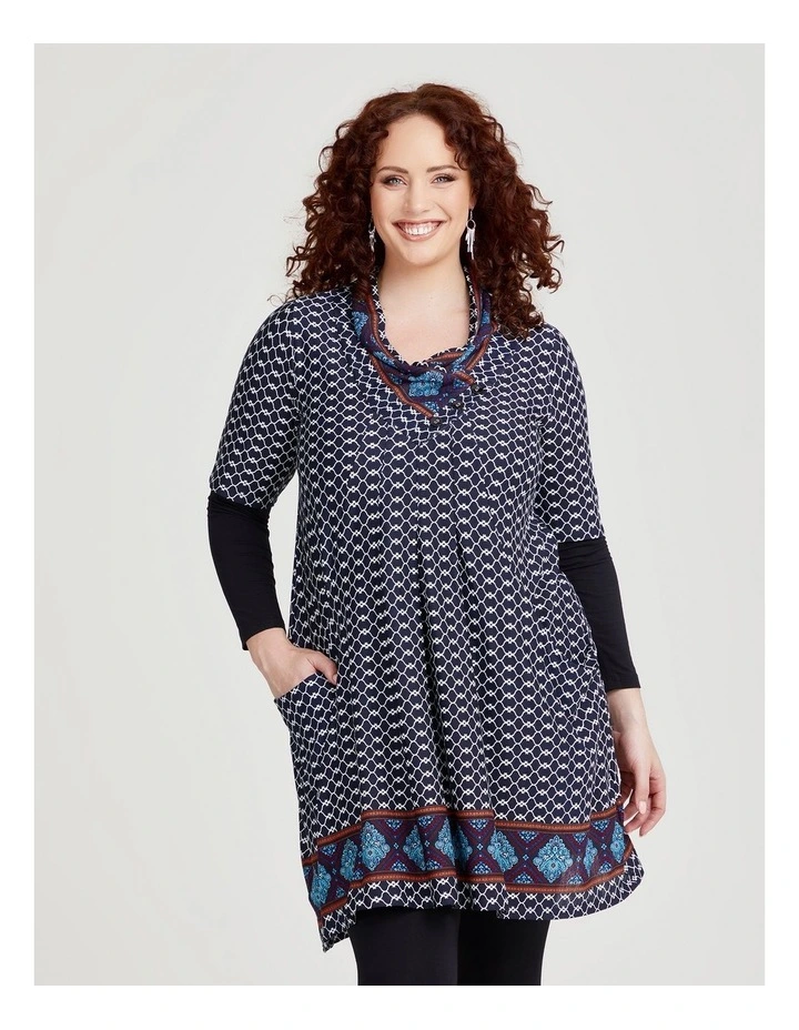 Border Print Tunic in Dark Indigo/White image 3