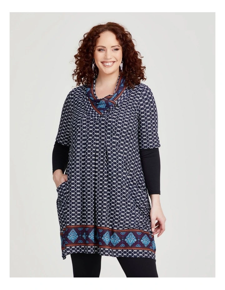 Border Print Tunic in Dark Indigo/White image 4