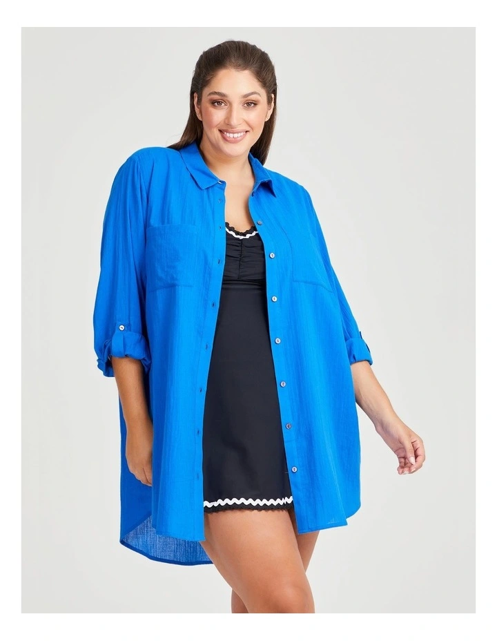 Cotton Long Shirt Coverup in Ocean Blue image 1