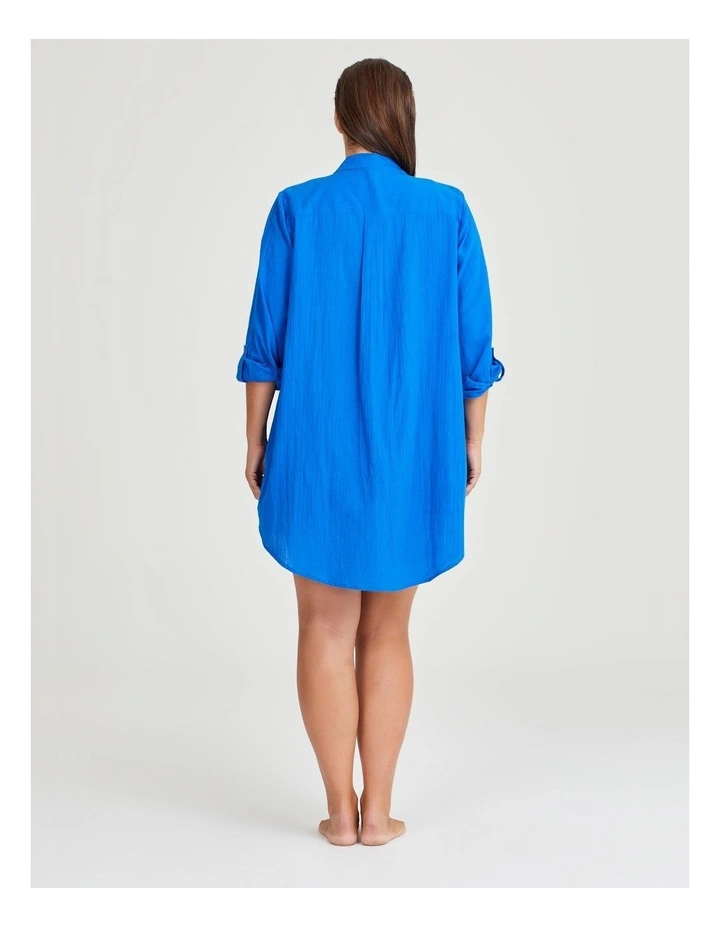 Cotton Long Shirt Coverup in Ocean Blue image 2