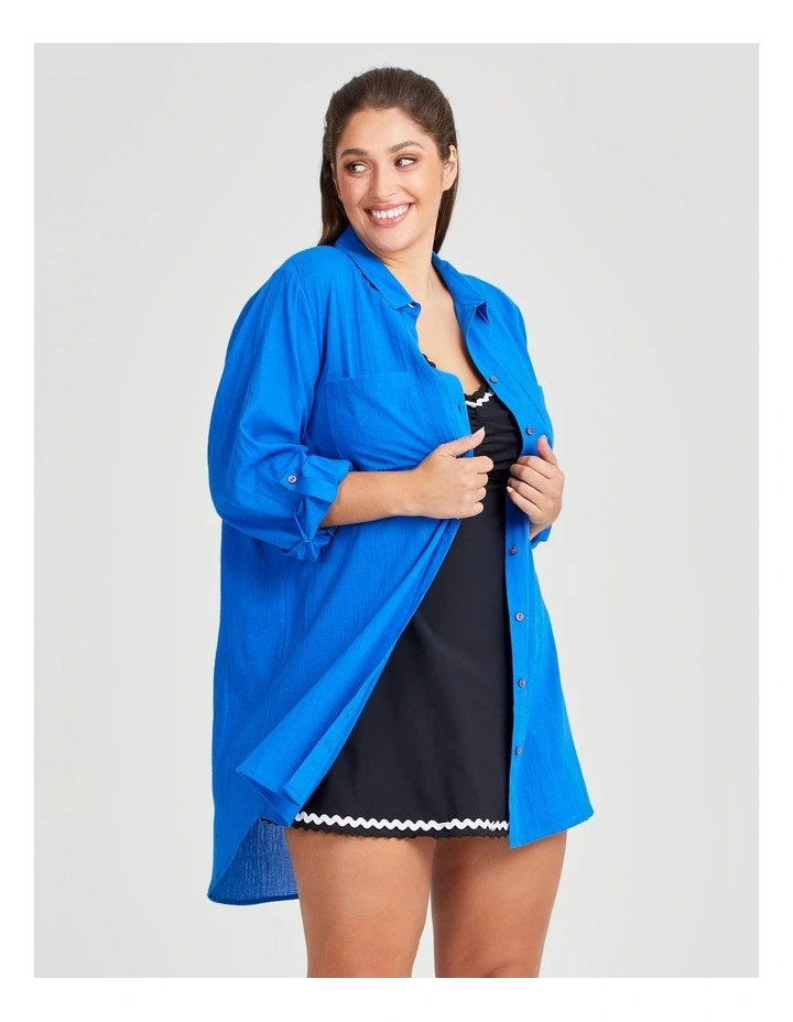 Cotton Long Shirt Coverup in Ocean Blue image 3