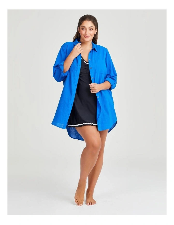Cotton Long Shirt Coverup in Ocean Blue image 4