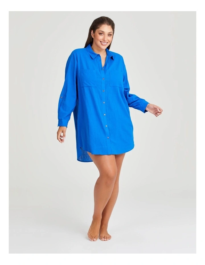 Cotton Long Shirt Coverup in Ocean Blue image 5
