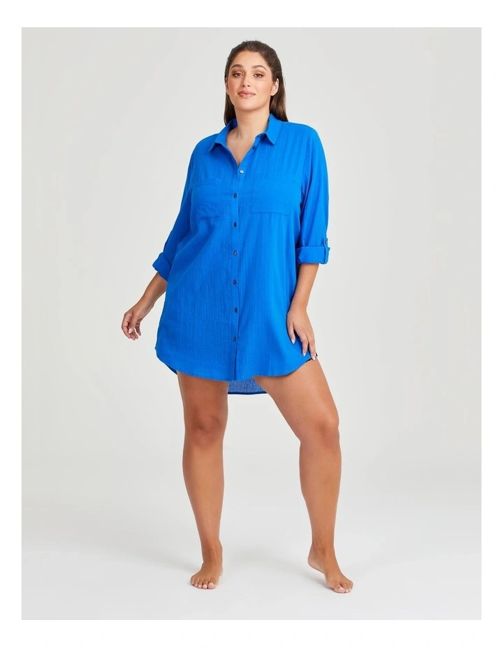 Cotton Long Shirt Coverup in Ocean Blue image 6