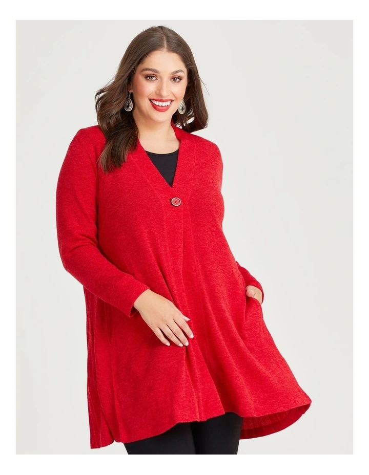 Pleat Back Enthuse Cardigan in Ribbon Red image 3