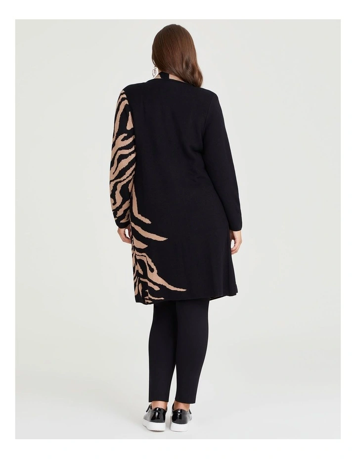 Jacquard Knit Natural Coatigan in Black/Camel image 2