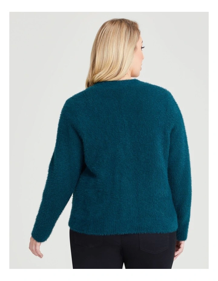 Fluffy Knit Short Cardigan in Evergreen image 2