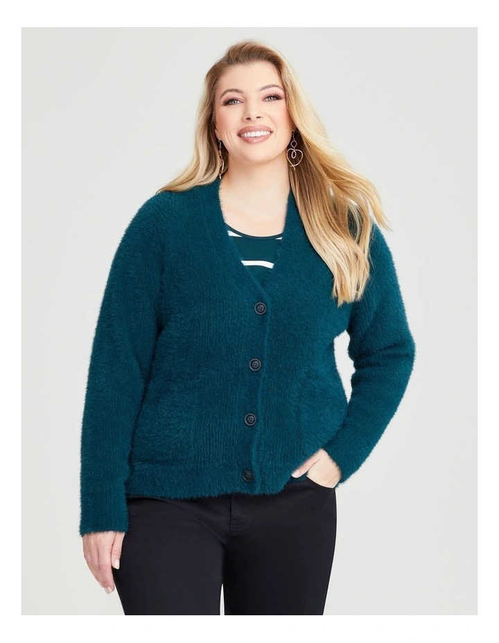 Taking Shape Fluffy Knit Short Cardigan in Evergreen MYER