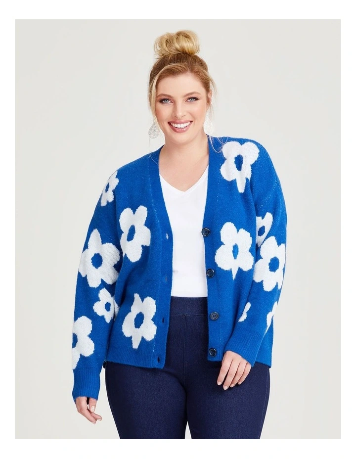 Daisy Flower Knit Cardigan in Seaport/Off White image 4