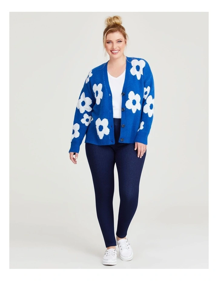 Daisy Flower Knit Cardigan in Seaport/Off White image 5