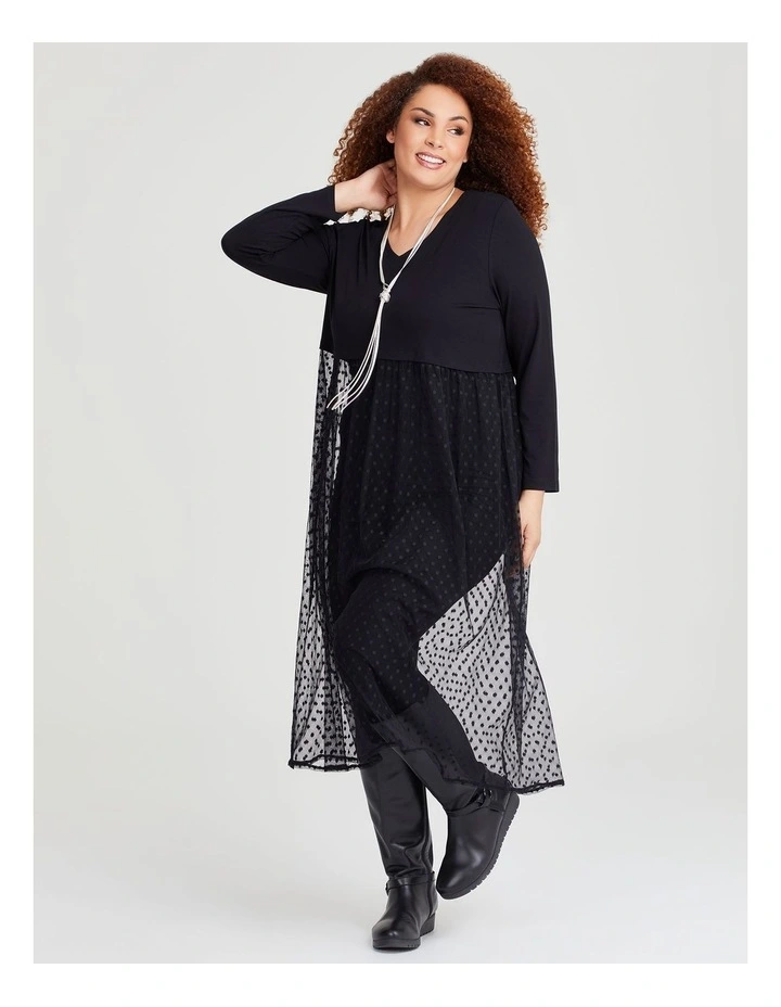 Texture Play Pleat Dress in Black image 1