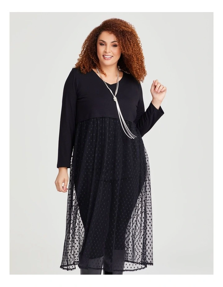 Texture Play Pleat Dress in Black image 3